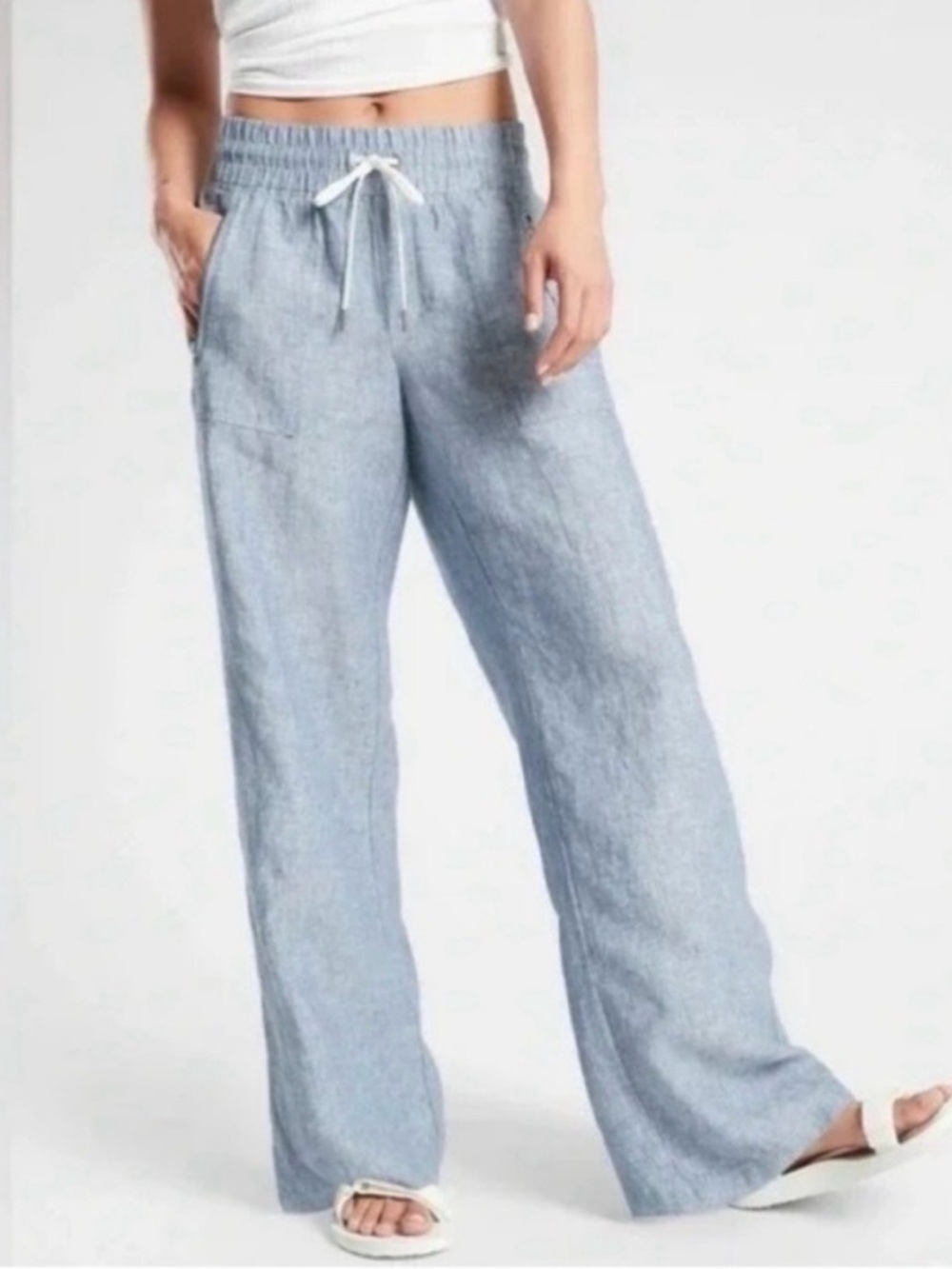 Athleta Light Blue (Chambray) 100% Linen WideLeg Drawstring Pants—6T
